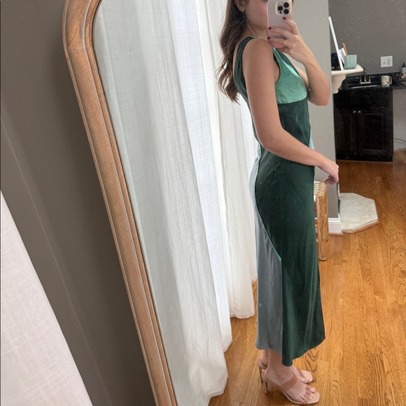 NAP Scoop Neck Artistic Silk Dress, Blue & Green - Picture 2 of 9